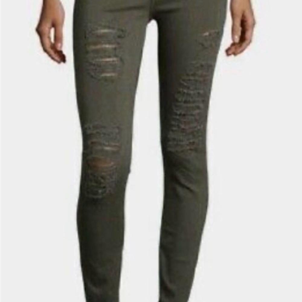 Frame Denim Olive Green Ripped Skinny Jeans
